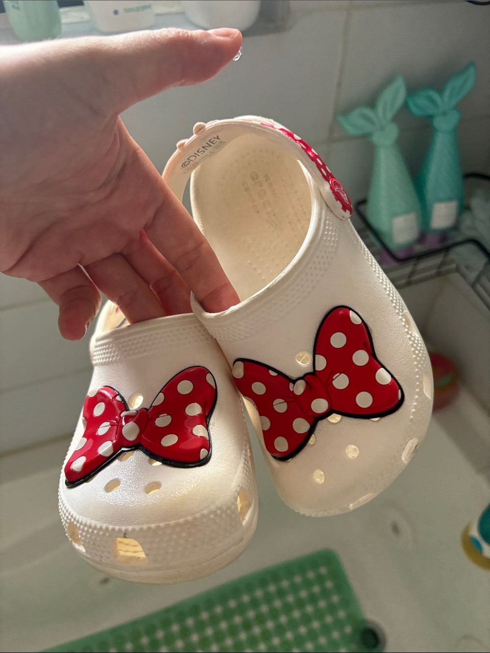 CROCS Kids White Clogs with Red Polka Dot Bow Accent
